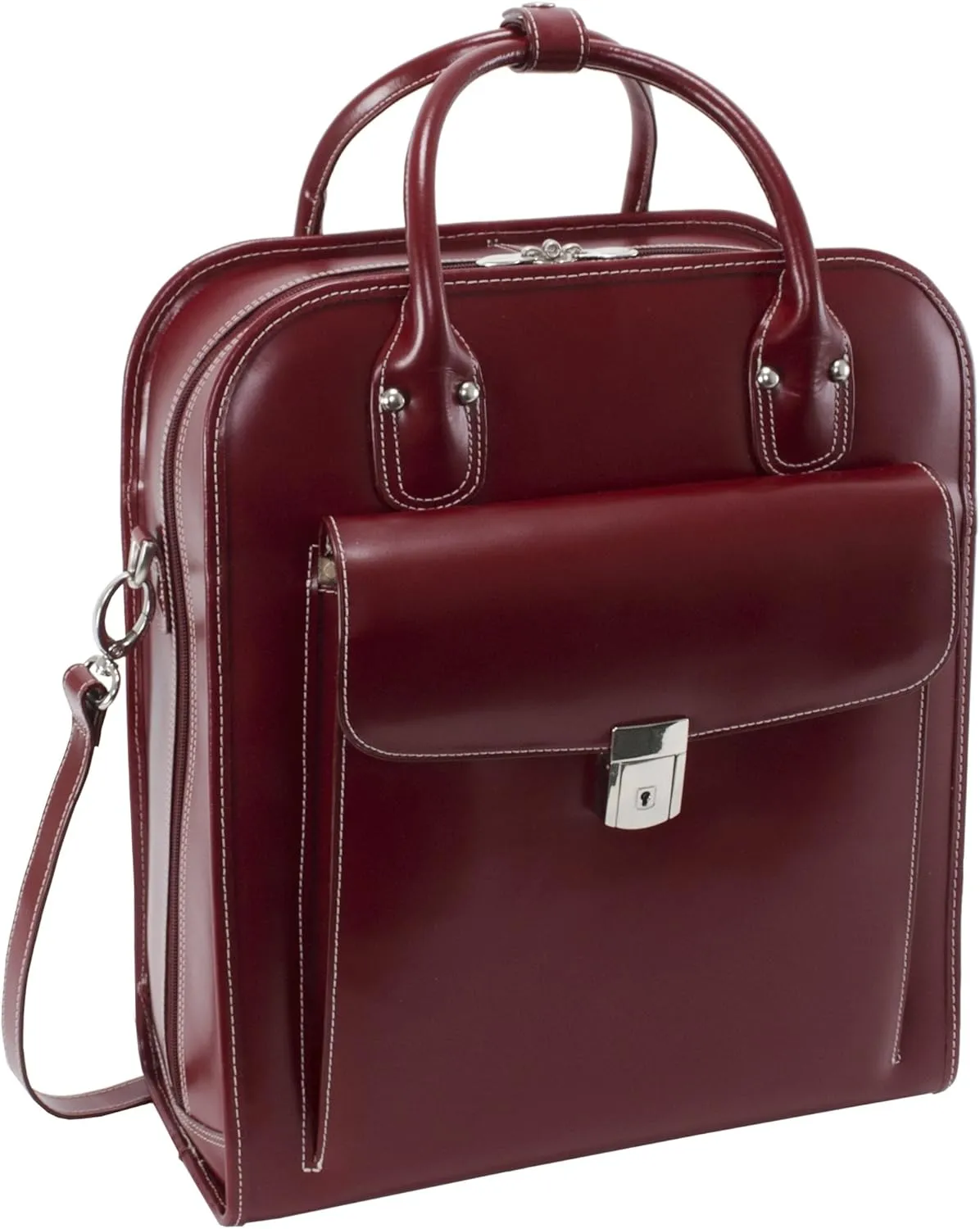 McKleinUSA W Series, LA Grange, Top Grain Cowhide Leather, 15" Leather Vertical Patented Detachable -Wheeled Ladies' Laptop Briefcase, Red (96496), 12 x 2.5 x 15 inches