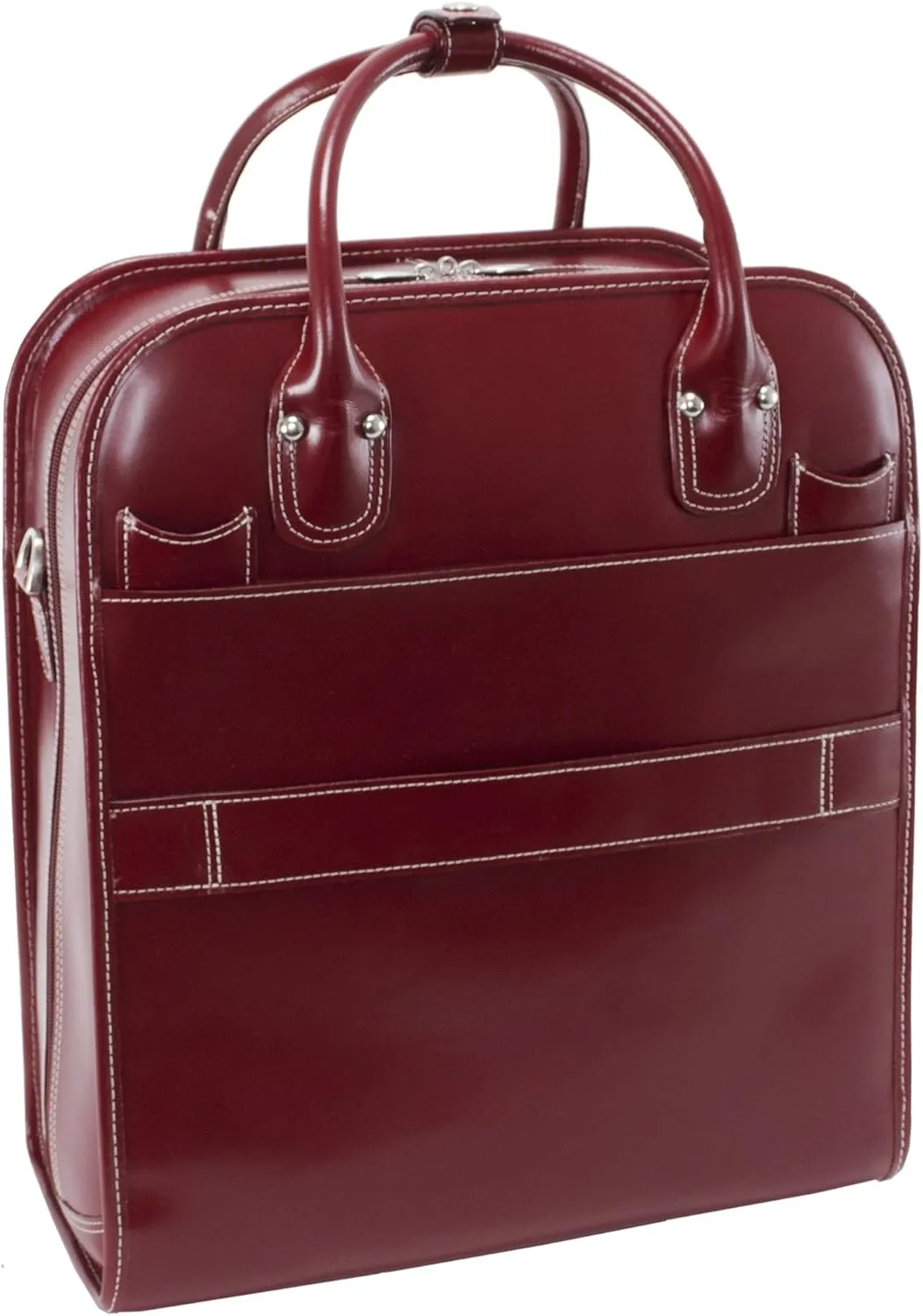 McKleinUSA W Series, LA Grange, Top Grain Cowhide Leather, 15" Leather Vertical Patented Detachable -Wheeled Ladies' Laptop Briefcase, Red (96496), 12 x 2.5 x 15 inches