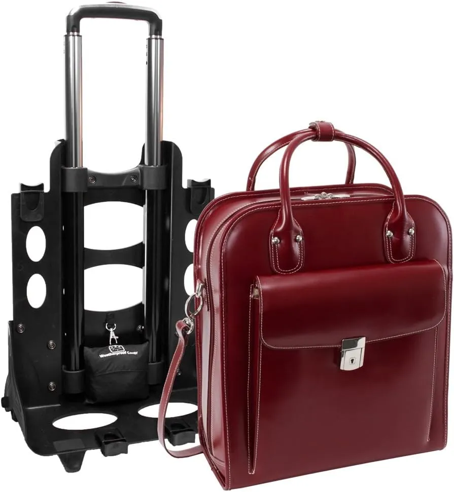 McKleinUSA W Series, LA Grange, Top Grain Cowhide Leather, 15" Leather Vertical Patented Detachable -Wheeled Ladies' Laptop Briefcase, Red (96496), 12 x 2.5 x 15 inches