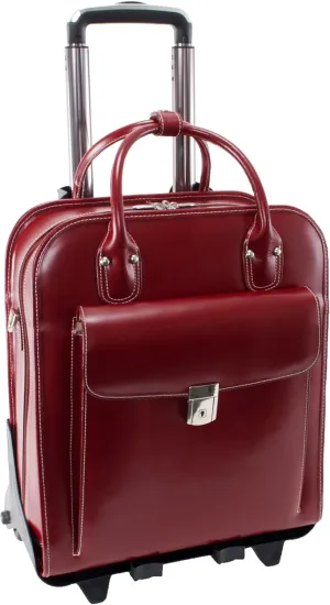 McKleinUSA W Series, LA Grange, Top Grain Cowhide Leather, 15" Leather Vertical Patented Detachable -Wheeled Ladies' Laptop Briefcase, Red (96496), 12 x 2.5 x 15 inches