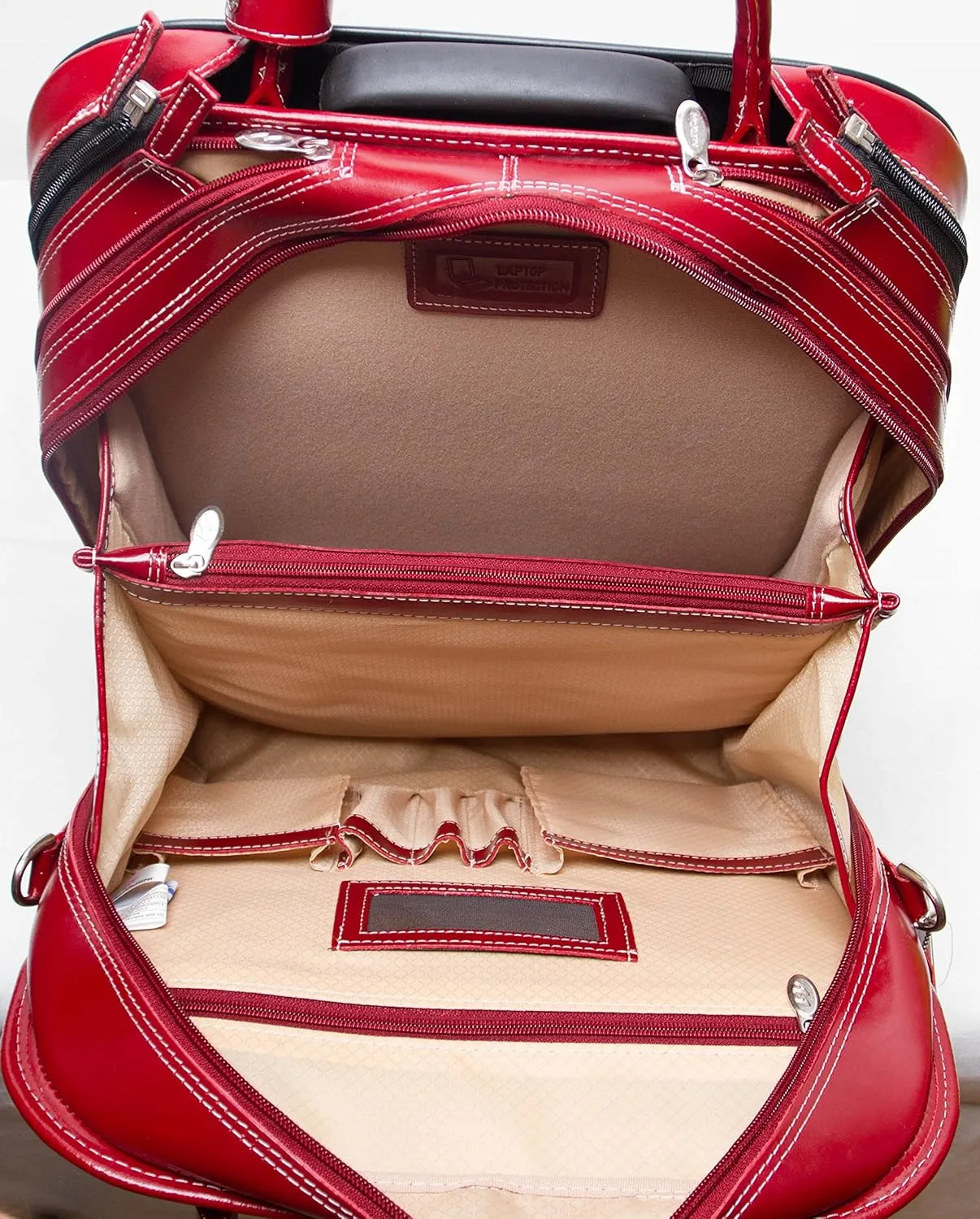 McKleinUSA W Series, LA Grange, Top Grain Cowhide Leather, 15" Leather Vertical Patented Detachable -Wheeled Ladies' Laptop Briefcase, Red (96496), 12 x 2.5 x 15 inches