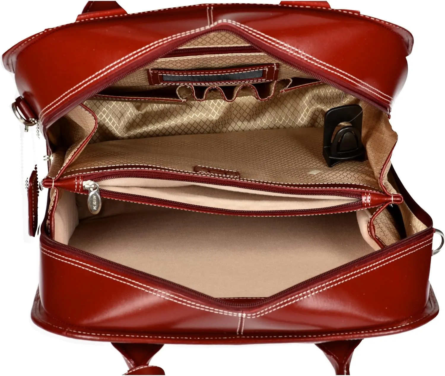 McKleinUSA W Series, LA Grange, Top Grain Cowhide Leather, 15" Leather Vertical Patented Detachable -Wheeled Ladies' Laptop Briefcase, Red (96496), 12 x 2.5 x 15 inches