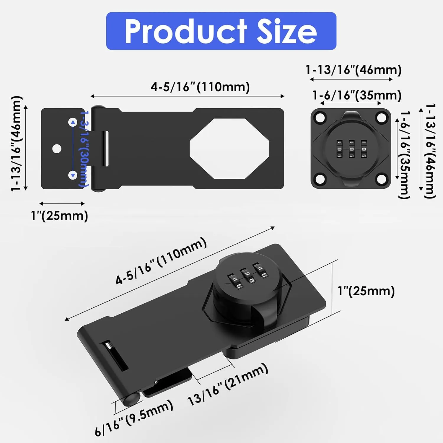 Mechanical Password Rotary Hasp Locks, Cabinet Locks with Combination, Door Security Gate Locks for Small Doors, Cabinets, Barn Door, Bathroom, Outdoor, Closet, Fence (Black)