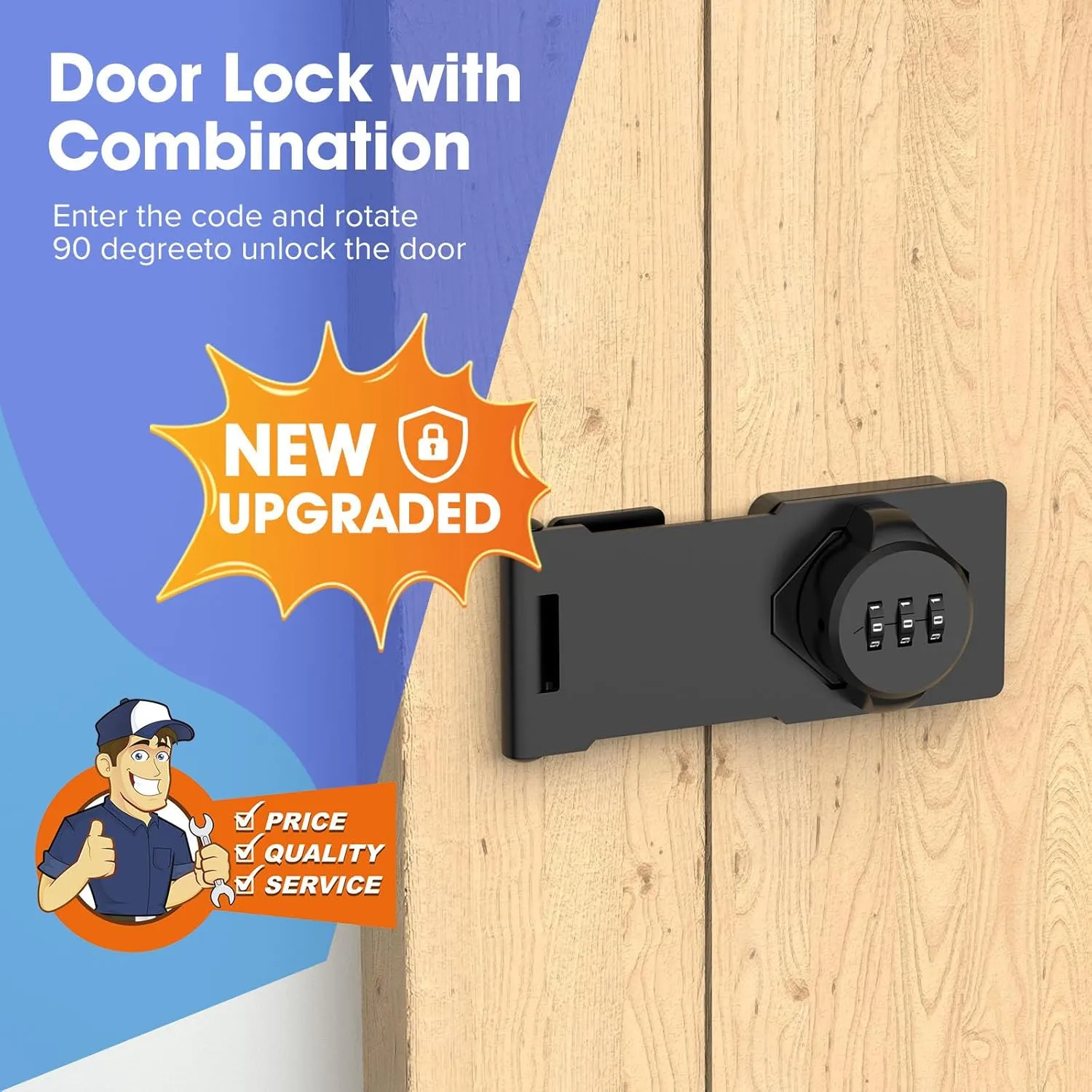 Mechanical Password Rotary Hasp Locks, Cabinet Locks with Combination, Door Security Gate Locks for Small Doors, Cabinets, Barn Door, Bathroom, Outdoor, Closet, Fence (Black)