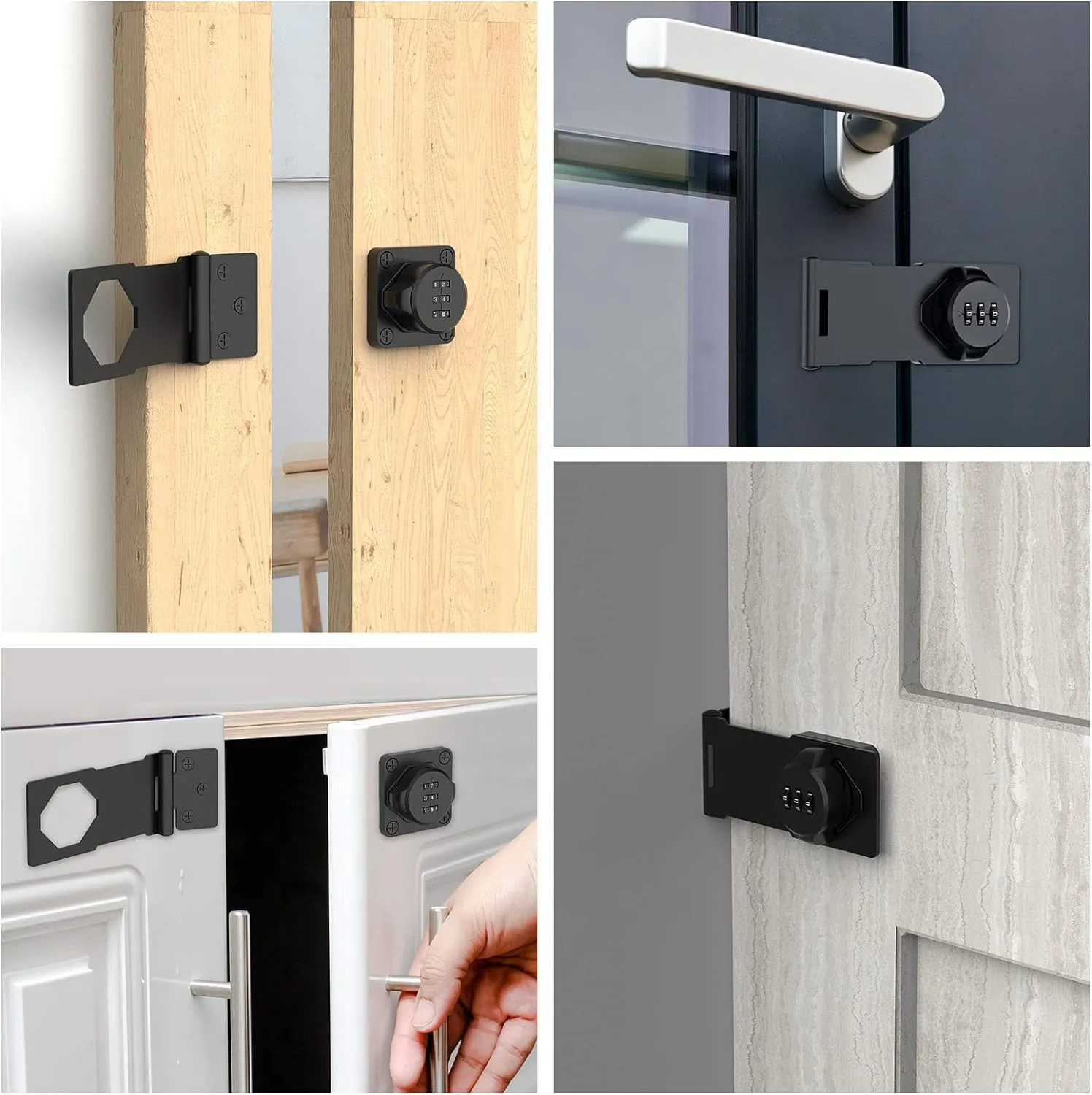 Mechanical Password Rotary Hasp Locks, Cabinet Locks with Combination, Door Security Gate Locks for Small Doors, Cabinets, Barn Door, Bathroom, Outdoor, Closet, Fence (Black)