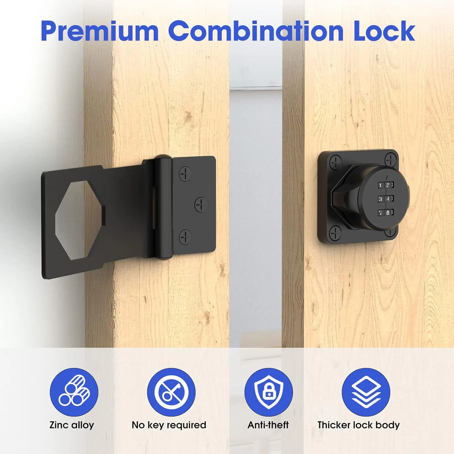 Mechanical Password Rotary Hasp Locks, Cabinet Locks with Combination, Door Security Gate Locks for Small Doors, Cabinets, Barn Door, Bathroom, Outdoor, Closet, Fence (Black)