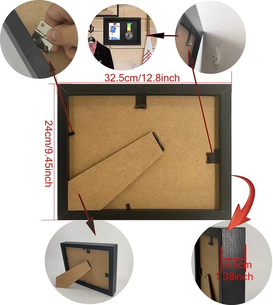 Medal Display Shadow Box - 3 Medal Display Case - Perfect for Runners, Marathon, Race Winner, Soccer, Football, Gymnastics & All Sports (Black, A4)