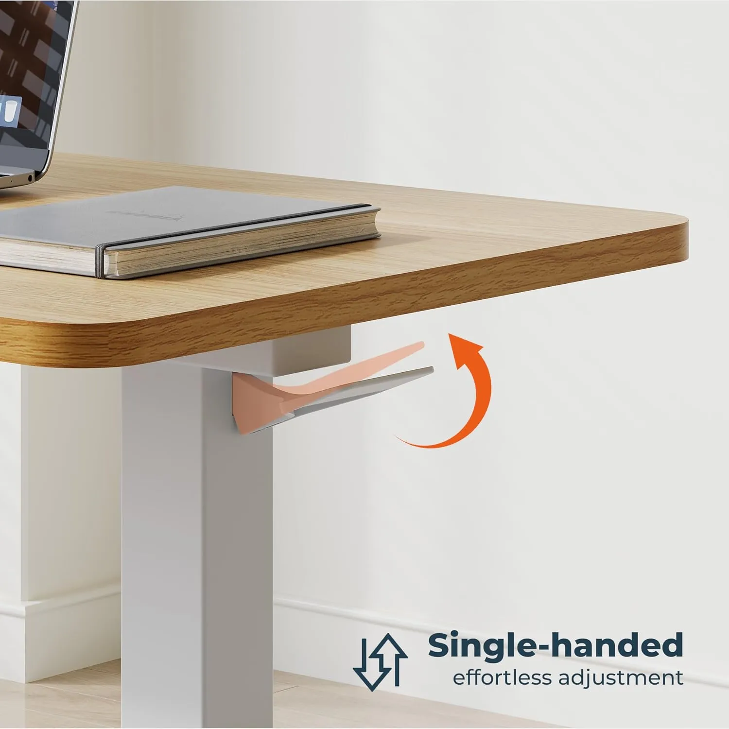 Medical Overbed Adjustable Bedside Table with Hidden Casters, Pneumatic Mobile Rolling Laptop Standing Desk with Tray for Home and Hospital Use, Maple