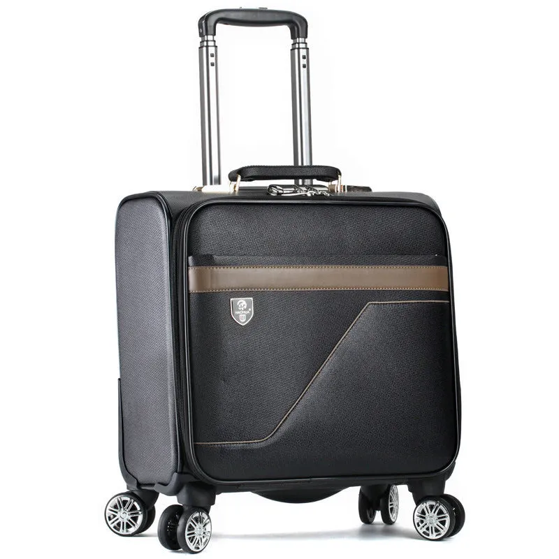 men's 16 inch business case box, universal wheel, pull rod box PU leather small cipher travel box