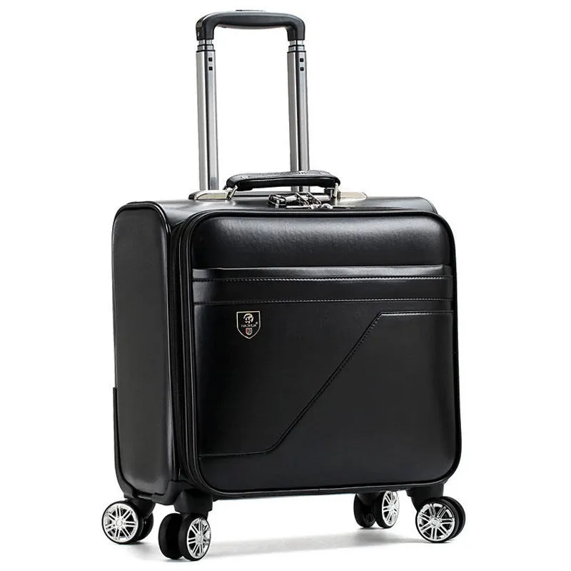 men's 16 inch business case box, universal wheel, pull rod box PU leather small cipher travel box