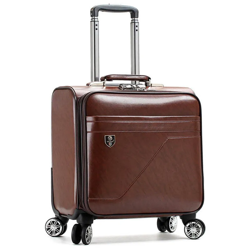 men's 16 inch business case box, universal wheel, pull rod box PU leather small cipher travel box
