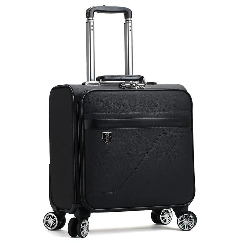 men's 16 inch business case box, universal wheel, pull rod box PU leather small cipher travel box