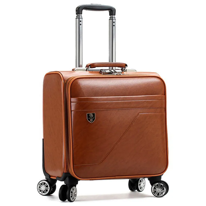men's 16 inch business case box, universal wheel, pull rod box PU leather small cipher travel box