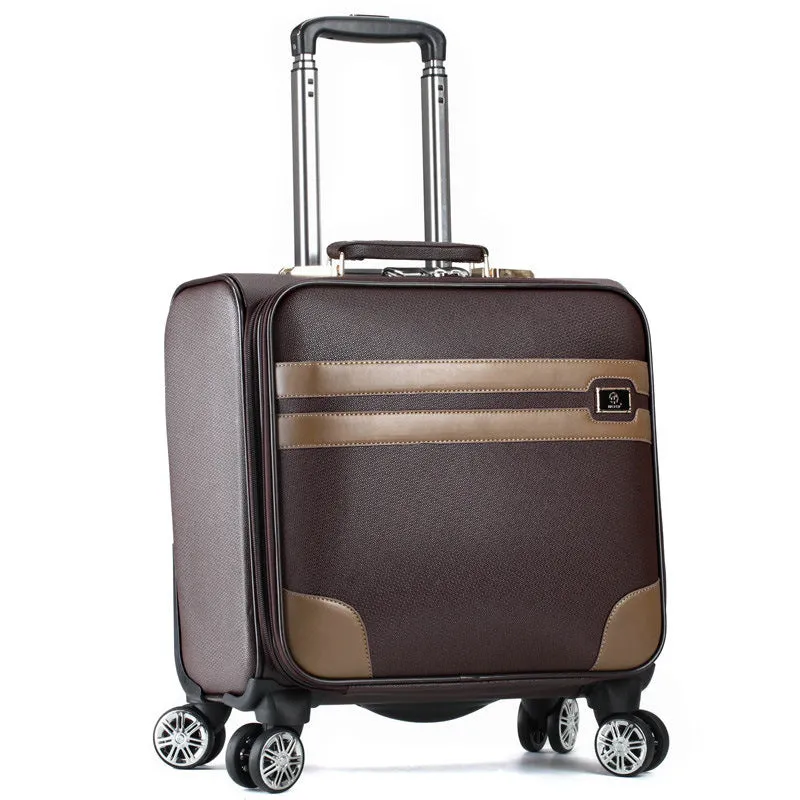 men's 16 inch business case box, universal wheel, pull rod box PU leather small cipher travel box