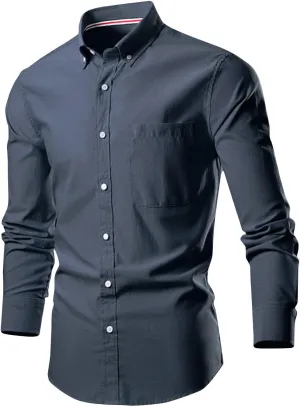 Men's Dress Shirts Causal Long Sleeve Solid Button Down Tshirts Office Work Collar Button Tee Tops Trendy Clothes