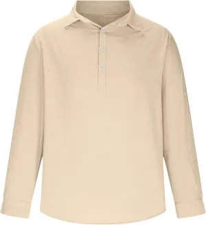 Men's Linen Polos Shirts Long Sleeve Hippie Casual Beach T-Shirt Casual Regular Fit Golf Shirt with Collar