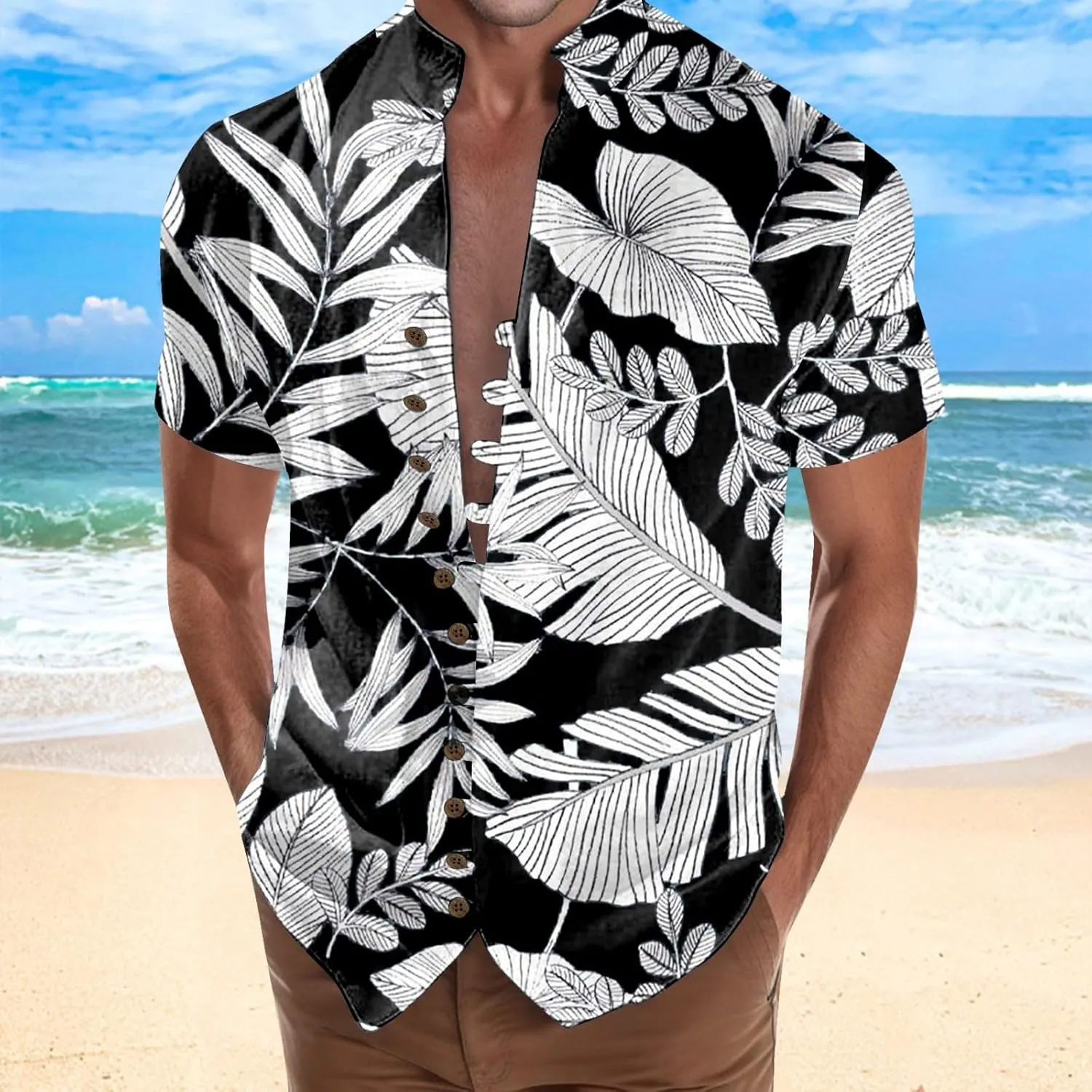 Men's Muscle Fit Dress Shirts Long Sleeve Buttons Down Solid Plain Roll Up Sleeve Summer Beach Shirts Casual Long