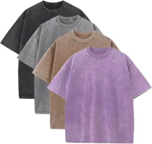 Men's Oversized T-Shirts Unisex Vintage Tees Acid Wash Cotton Tshirt Short Sleeve Casual Shirt