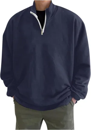 Mens Quarter Zip Pullover Sweatshirt Oversized 2024 Fall Long Sleeve T Shirt Collared Loose Casual Outdooer Pullover