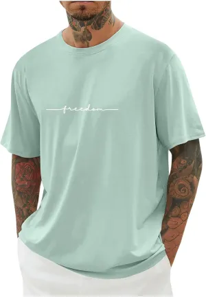 Mens Shirts Big and Tall Short Sleeve Print Summer Causal Shirt Loose Fit Solid Crewneck Beach Workout Tops 2025
