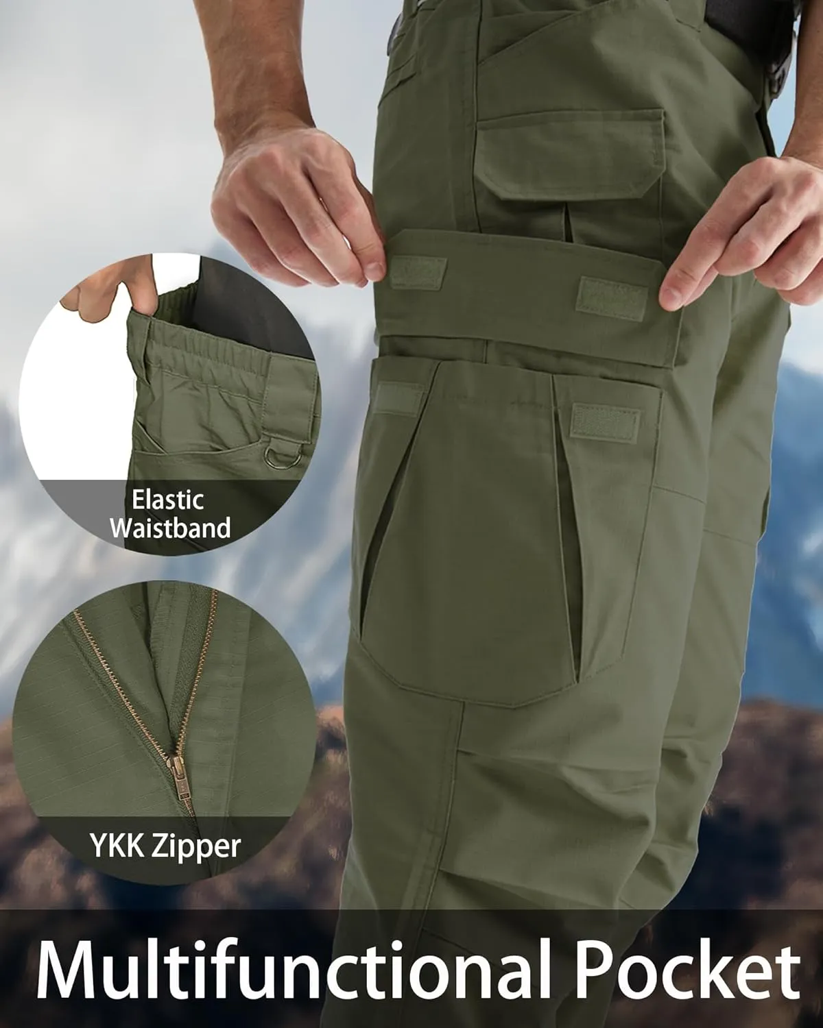 Men's Tactical Cargo Pants, Lightweight Water-Resistant, Ripstop Fabric for Hiking, Work, Outdoor Activities