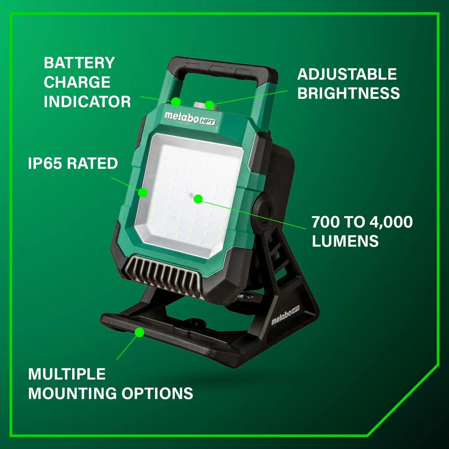 Metabo HPT 18V MultiVolt™ Cordless 4,000 Lumen LED Work Light, High Brightness Light, Water & Dust Resistant, 36V/18V MultiVolt Lithium Ion Battery, Long Lasting, Multiple Mounting Options, UB18DCQ4