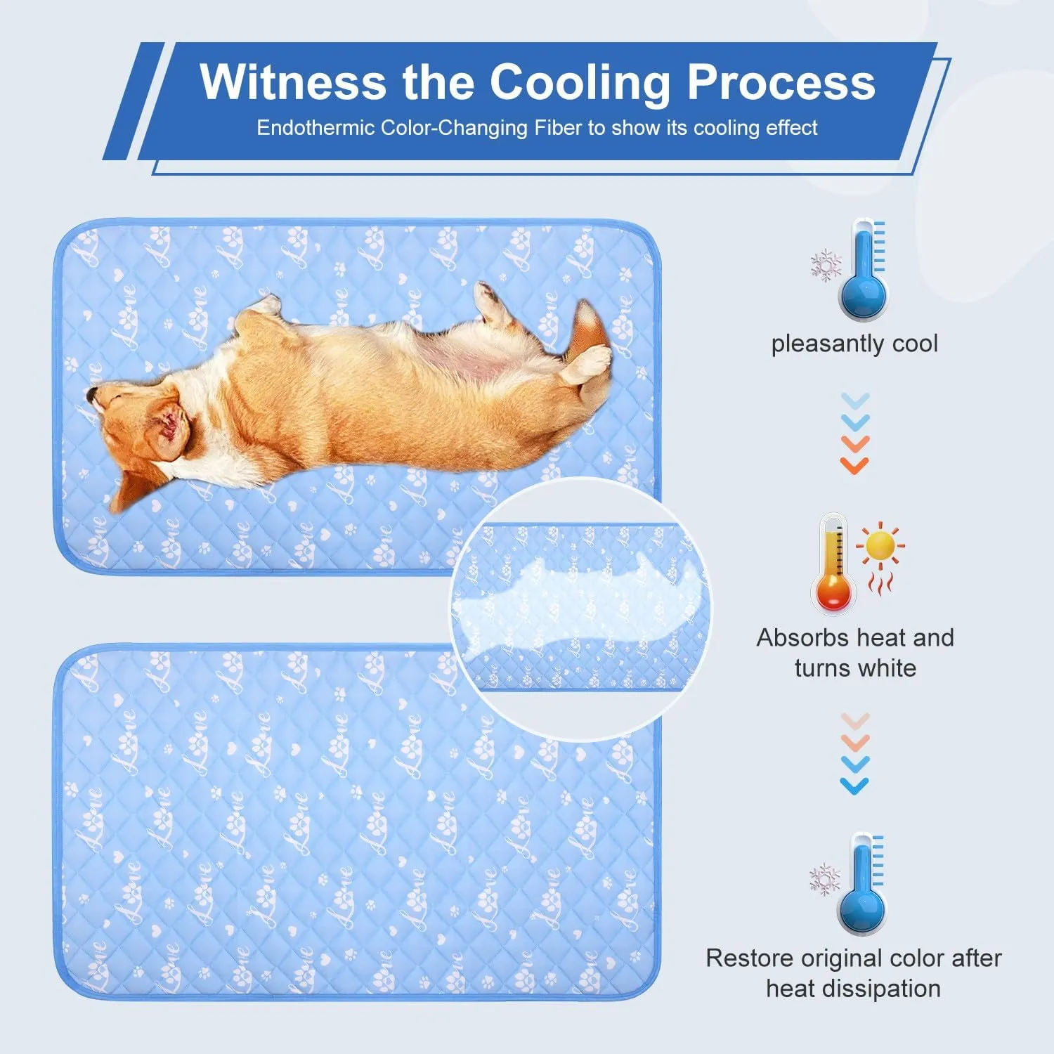MH MYLUNE HOME Dog Cooling Mat 36x23 Inch - Arc-Chill Cooling Fiber, Endothermic Color Changing Pet Pad for Dogs & Cats, Double-Sided Cooling & Warm, Foldable & Washable Summer Blanket