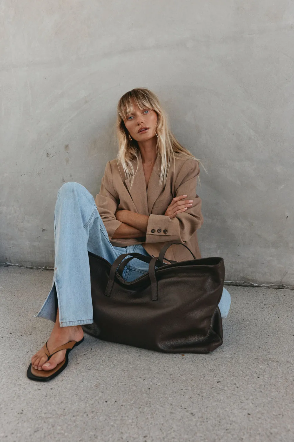 Mia XL Dark Chocolate Leather East West Slouchy Tote