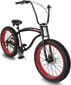 MICARGI SLUGO SS Shimano 7-Speed Fat Tire Cruiser Bike for Mens & Women, DISC Brake, 26x4” Wide Knobby Tires, Hi-Ten Steel Frame, City Country Beach Bicycle