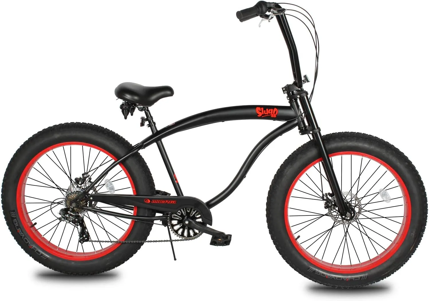 MICARGI SLUGO SS Shimano 7-Speed Fat Tire Cruiser Bike for Mens & Women, DISC Brake, 26x4” Wide Knobby Tires, Hi-Ten Steel Frame, City Country Beach Bicycle