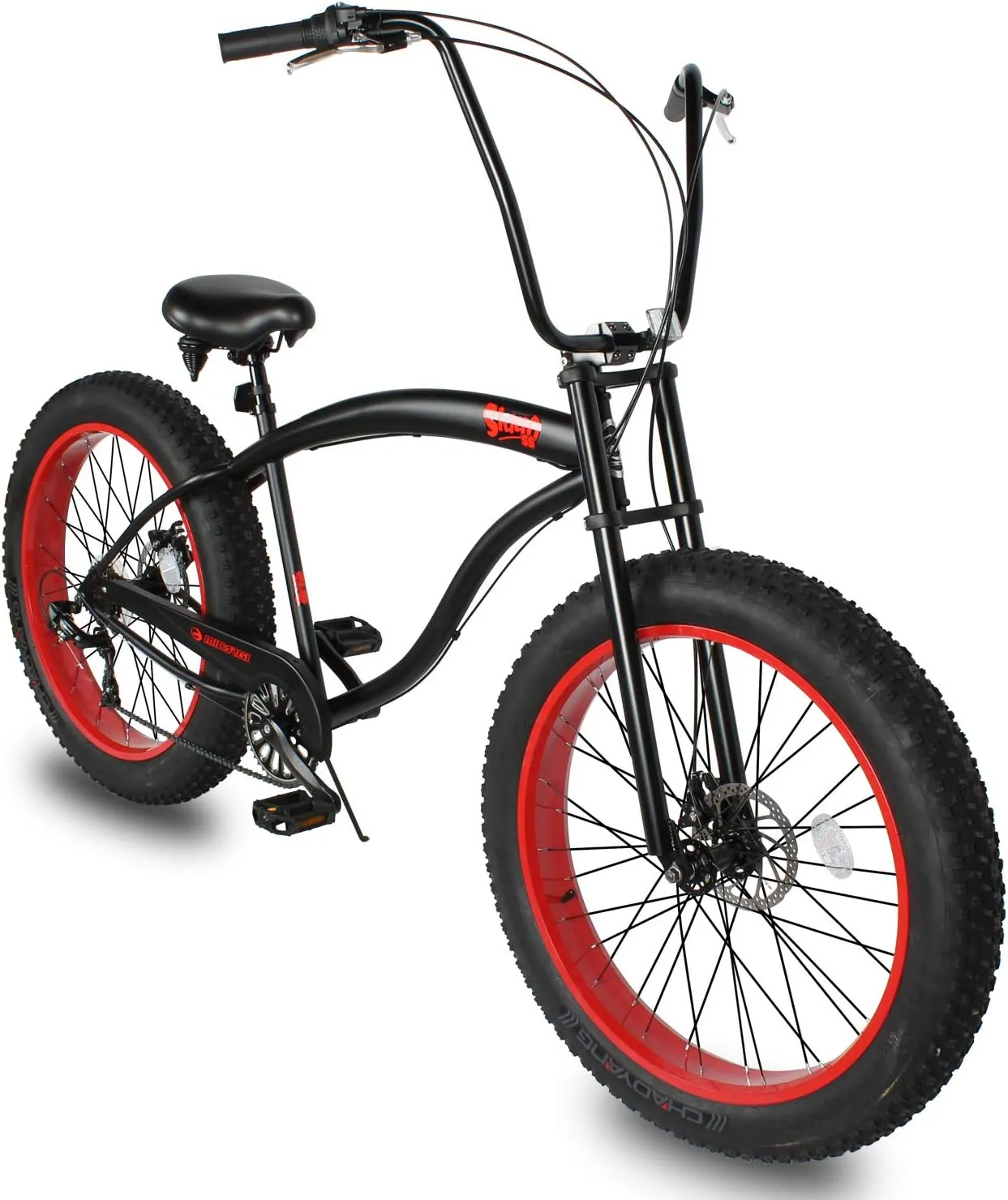 MICARGI SLUGO SS Shimano 7-Speed Fat Tire Cruiser Bike for Mens & Women, DISC Brake, 26x4” Wide Knobby Tires, Hi-Ten Steel Frame, City Country Beach Bicycle