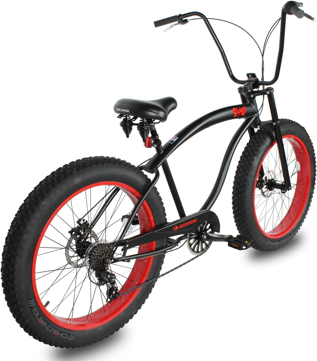 MICARGI SLUGO SS Shimano 7-Speed Fat Tire Cruiser Bike for Mens & Women, DISC Brake, 26x4” Wide Knobby Tires, Hi-Ten Steel Frame, City Country Beach Bicycle