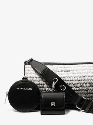 Michael Kors Small Ombre' Straw Crossbody With Tech Attached In Black (Pre-Order)