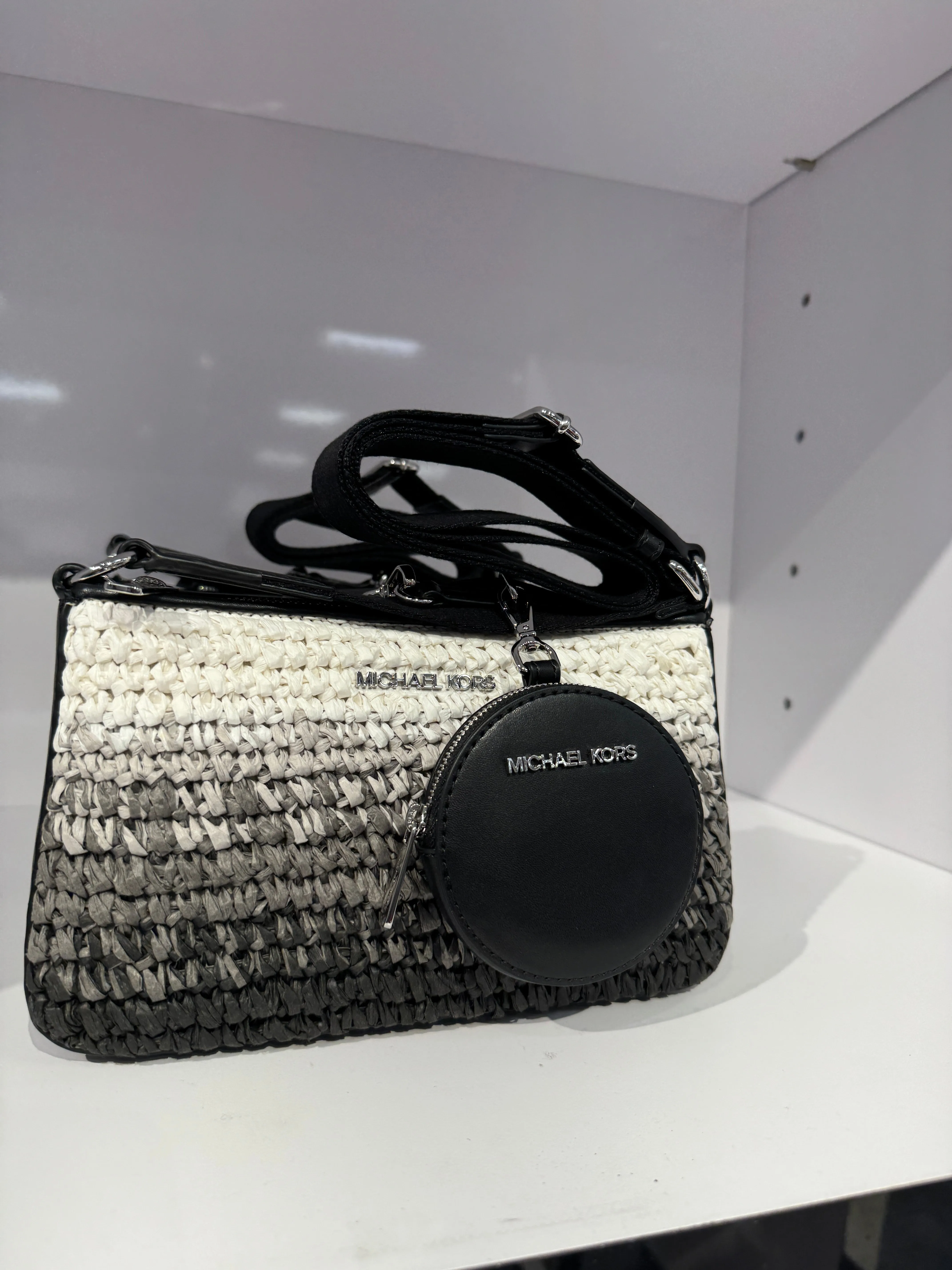 Michael Kors Small Ombre' Straw Crossbody With Tech Attached In Black (Pre-Order)
