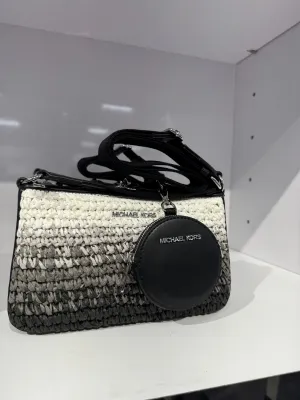 Michael Kors Small Ombre' Straw Crossbody With Tech Attached In Black (Pre-Order)