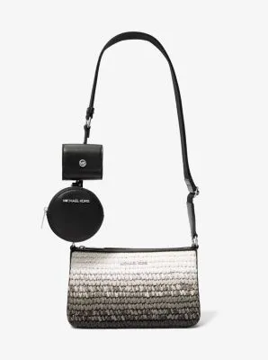 Michael Kors Small Ombre' Straw Crossbody With Tech Attached In Black (Pre-Order)