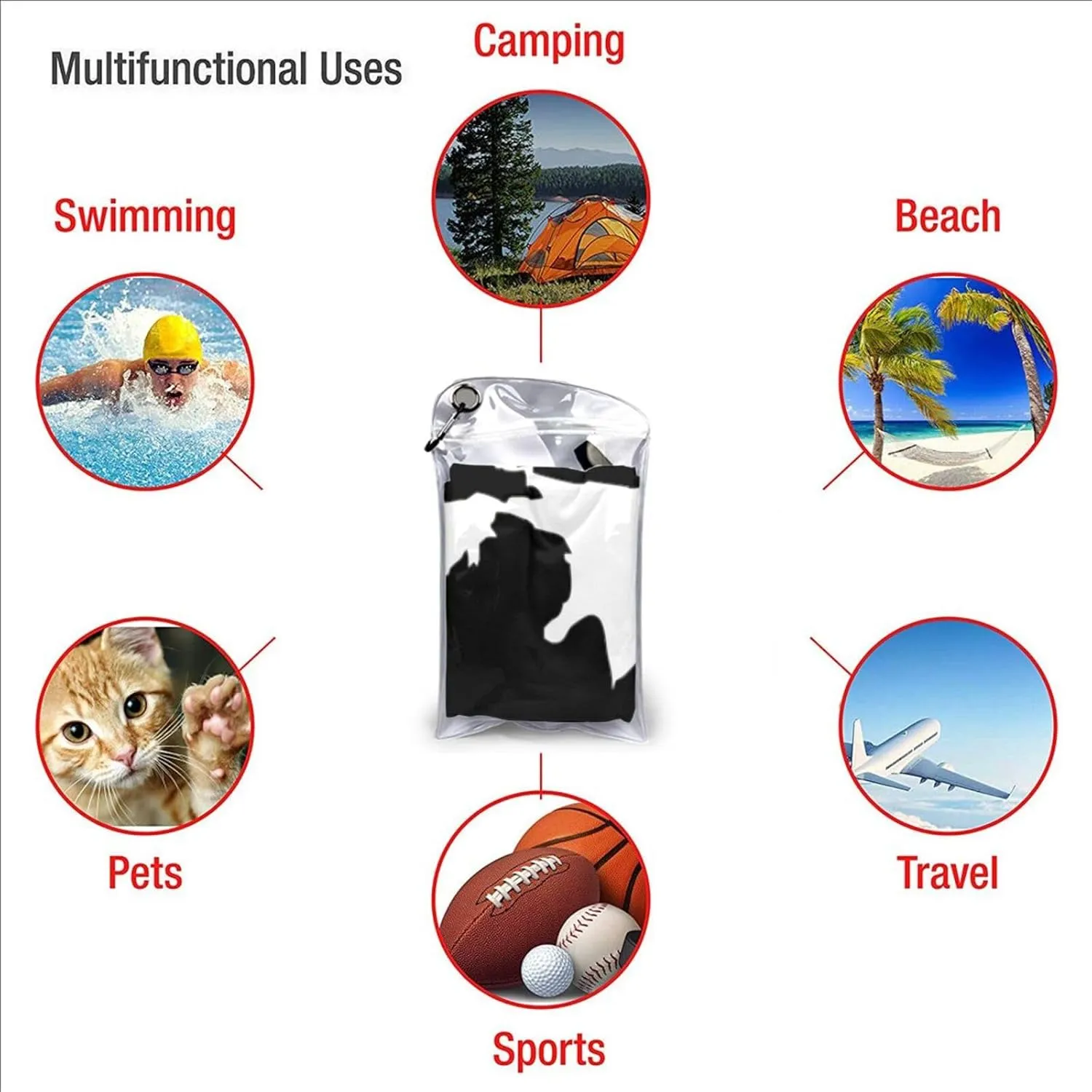 Michigan Great Lakes State Beach Towel with Travel Bag 31.5"x63" Quick Dry Sand Free Lightweight Large Oversized Towels Light Vacation Essentials