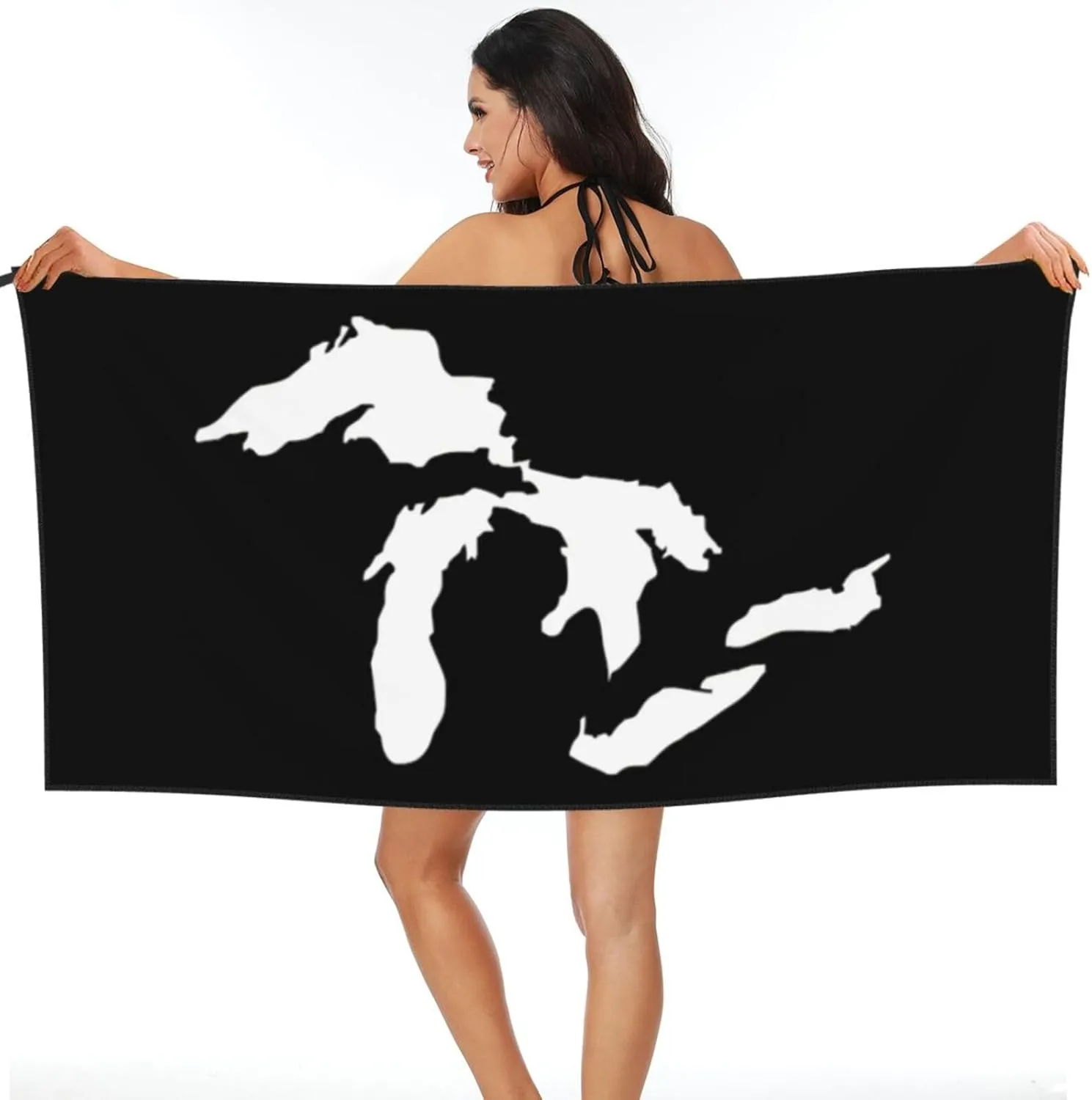 Michigan Great Lakes State Beach Towel with Travel Bag 31.5"x63" Quick Dry Sand Free Lightweight Large Oversized Towels Light Vacation Essentials