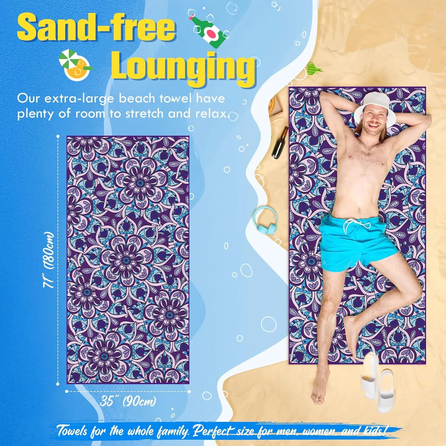Microfiber Beach Towel Sand Free Towels are Quick Dry Light Weight Super Absorbent Best for Pool Oversized Extra Large 71x35