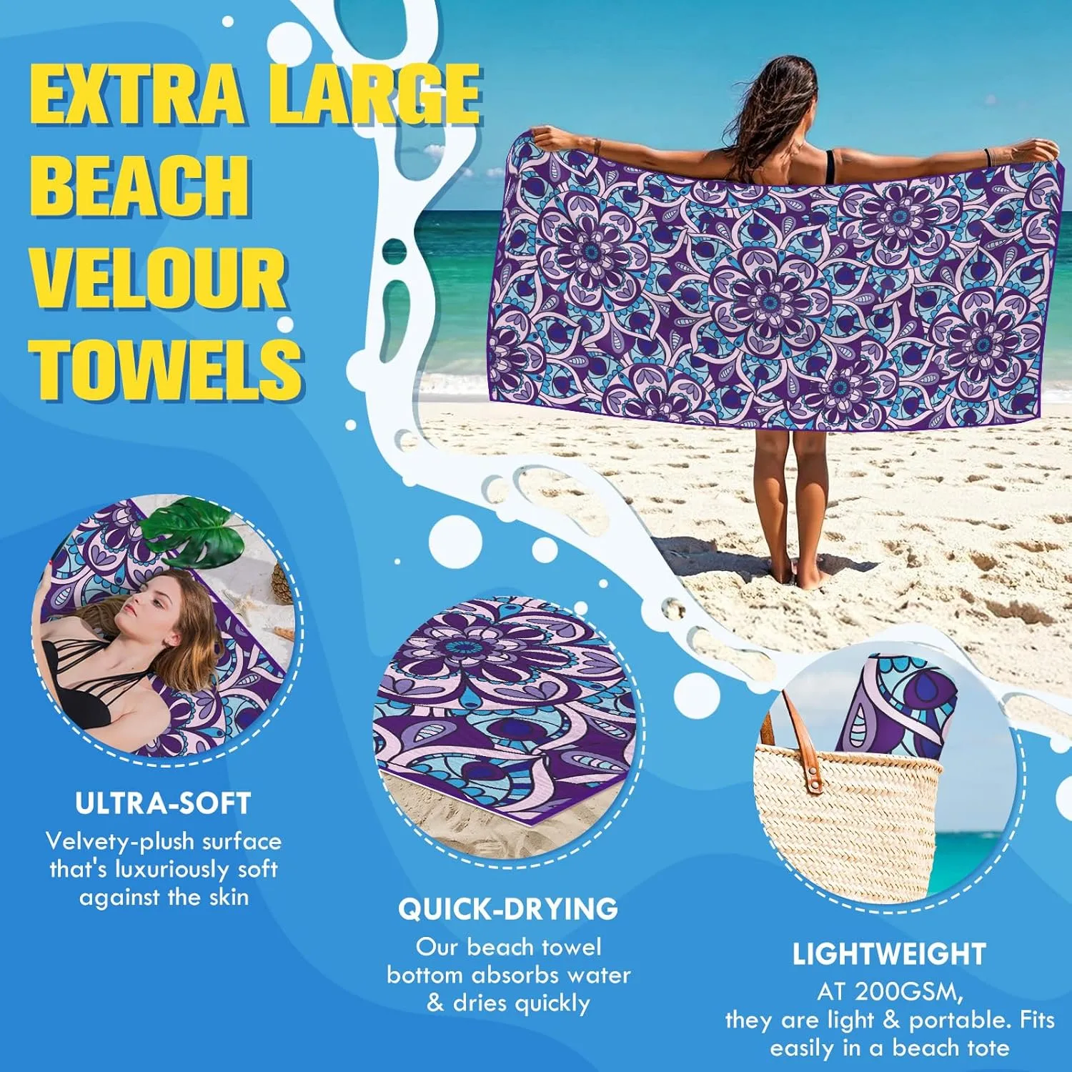 Microfiber Beach Towel Sand Free Towels are Quick Dry Light Weight Super Absorbent Best for Pool Oversized Extra Large 71x35