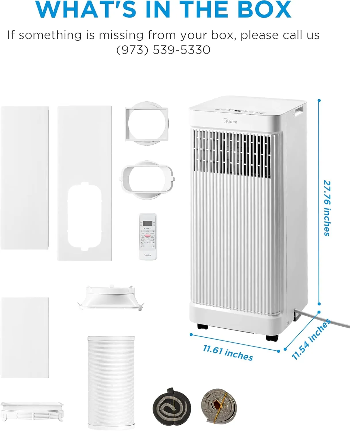 Midea 8,500 BTU ASHRAE (5,000 BTU SACC) Portable Air Conditioner, Smart Control, Cools up to 150 Sq. Ft., with Dehumidifier & Fan mode, Easy- to-use Remote Control & Window Installation Kit Included