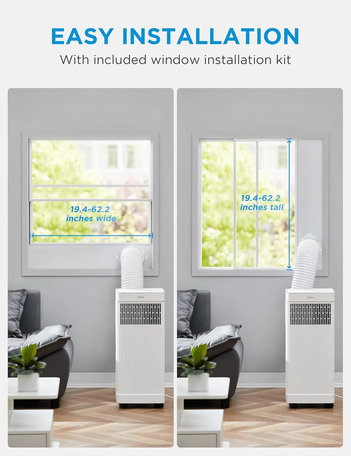 Midea 8,500 BTU ASHRAE (5,000 BTU SACC) Portable Air Conditioner, Smart Control, Cools up to 150 Sq. Ft., with Dehumidifier & Fan mode, Easy- to-use Remote Control & Window Installation Kit Included