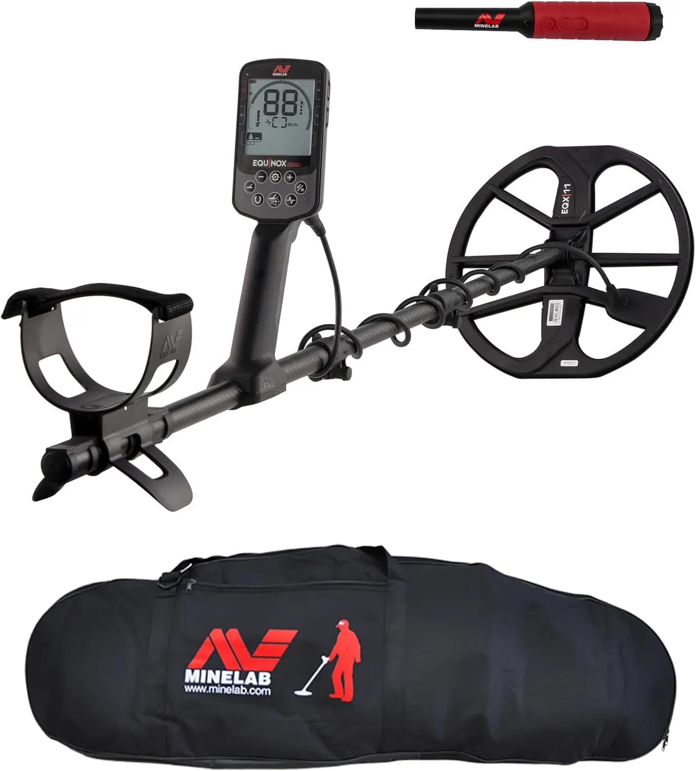 MINELAB Equinox 900 Multi-Frequency, Collapsible, Professional Metal Detector Bundle for Adults with EQX 11" & 6” Waterproof Double-D Coils, PRO-FIND 40 Advanced Pinpointer & Handheld Carry Bag