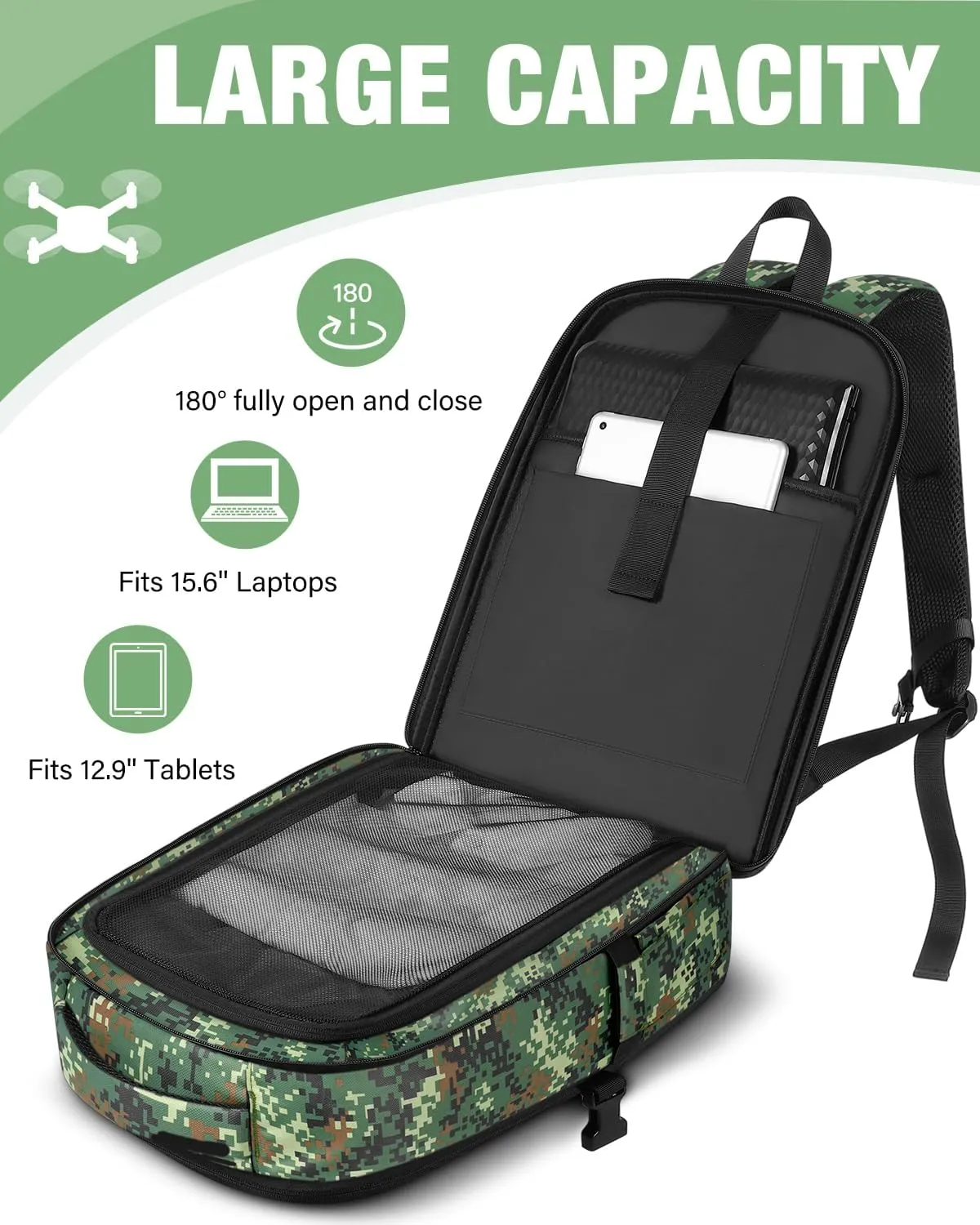 Mini 4 Pro Case, Waterproof Hard Carrying Case, Large Drone Bag Fits 15.6 Inch Laptop, Travel Backpack Compatible with DJI Mini 4 Pro, RC 2/ RC-N2 Controller, Fly More Combo and Accessories