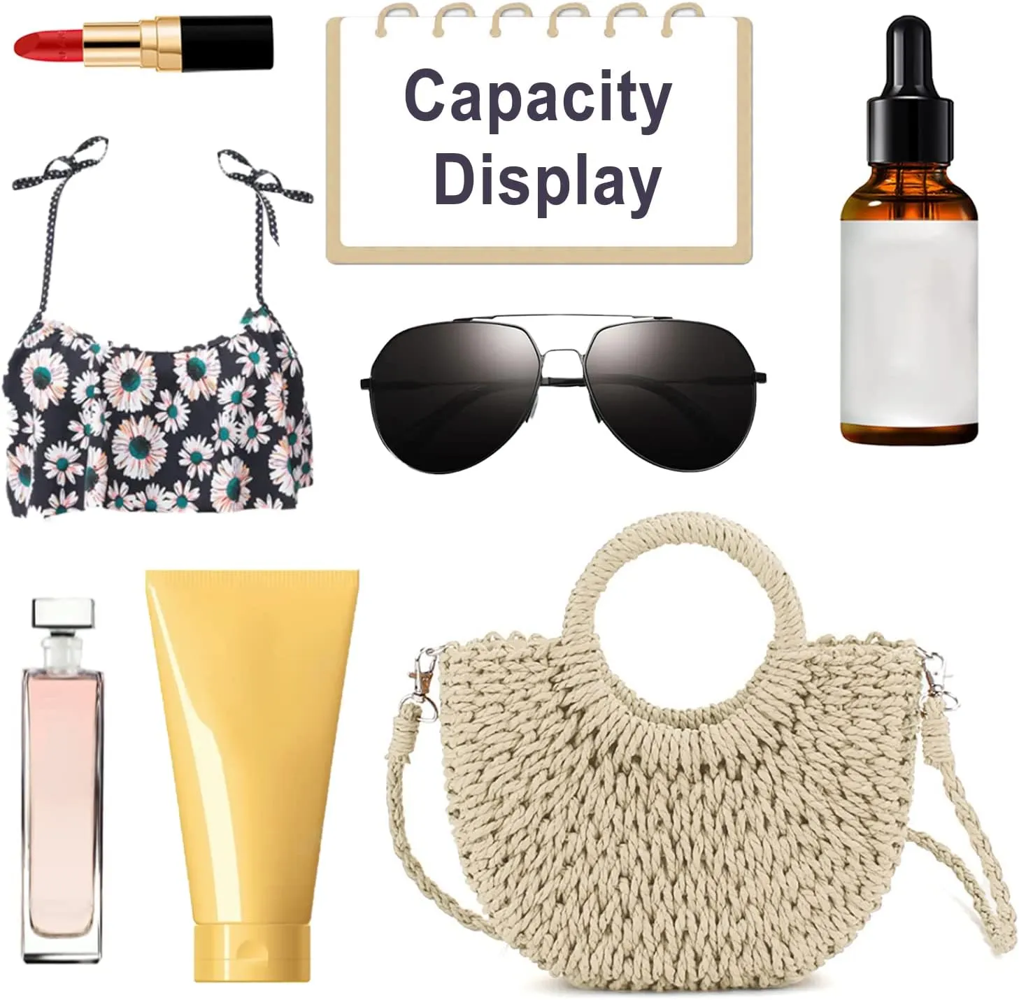 Mini Semi-circle Rattan Straw Bag, Hand-woven Women Summer Retro Beach Tote Shoulder Bag Crossbody Travel Beach Bag