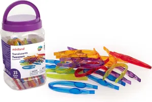 Miniland Translucent Tweezers - 15 Pieces, Multicolor, Motor Skills, Writting Tool, Plastic, School