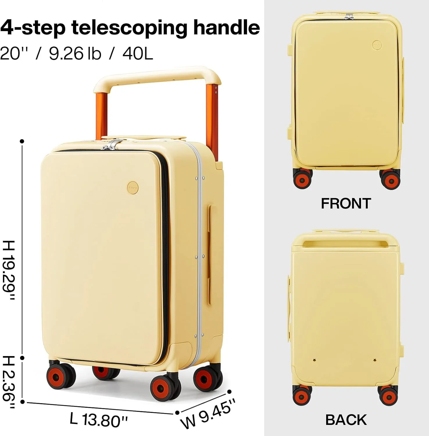mixi Carry On Luggage Wide Handle Luxury Design Rolling Travel Suitcase PC Hardside with Aluminum Frame Hollow Spinner Wheels, with Cover, 20 inch, Lark Yellow