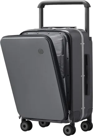 mixi Carry On Luggage Wide Handle Luxury Design Rolling Travel Suitcase PC Hardside with Aluminum Frame Hollow Spinner Wheels, with Cover, 20 inch, Rock Grey