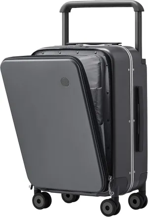 mixi Carry On Luggage Wide Handle Luxury Design Rolling Travel Suitcase PC Hardside with Aluminum Frame Hollow Spinner Wheels, with Cover, 20 inch, Rock Grey