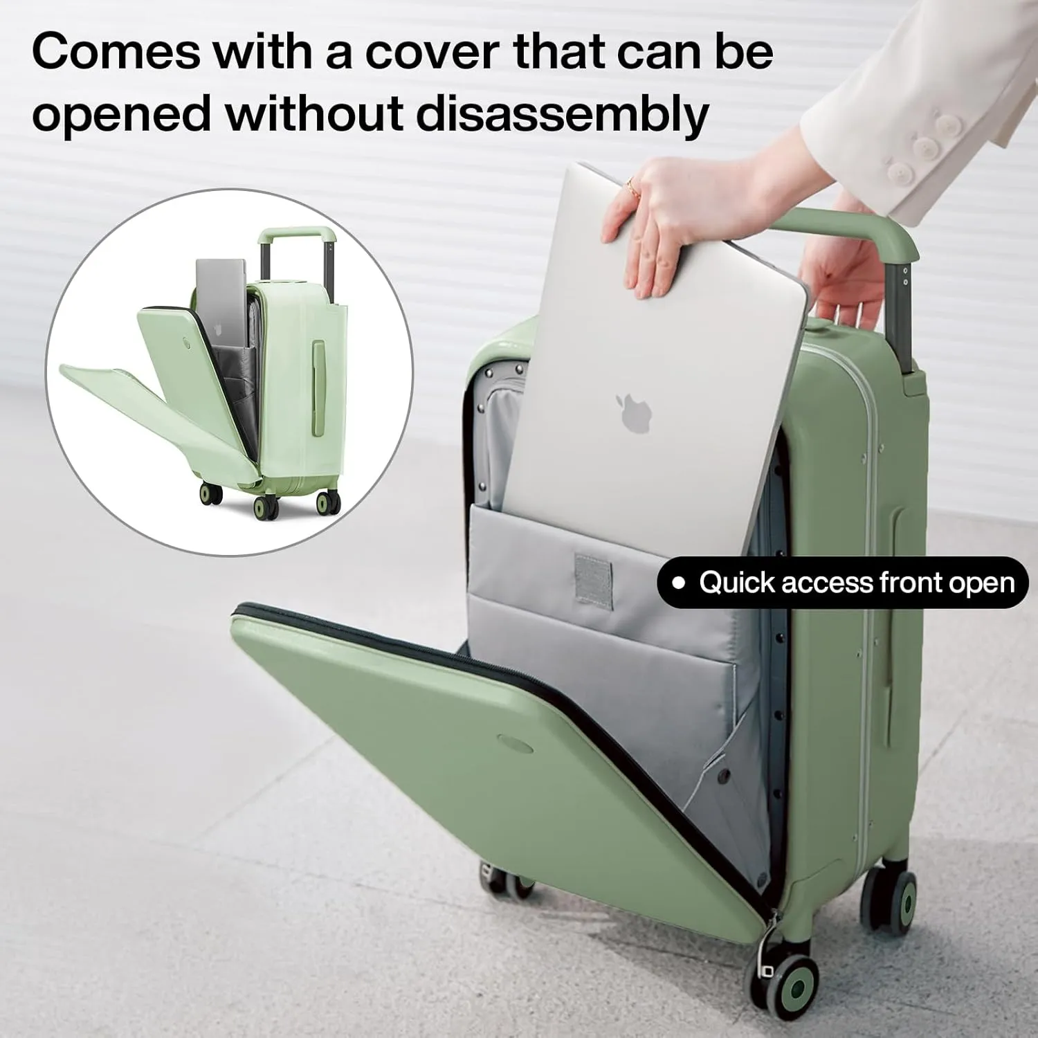 mixi Checked Luggage Wide Handle Luxury Design Rolling Travel Suitcase PC Hardside with Aluminum Frame Hollow Spinner Wheels, with Cover, 24 inch, Avocado Green